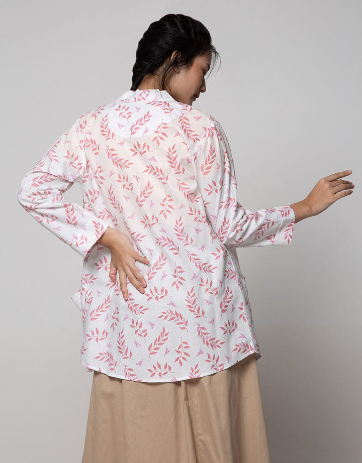 Details Blazer Buttons Leaf Prints Pink On