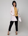Details Blazer Buttons Leaf Prints Pink On