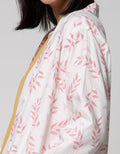 Details Blazer Buttons Leaf Prints Pink On