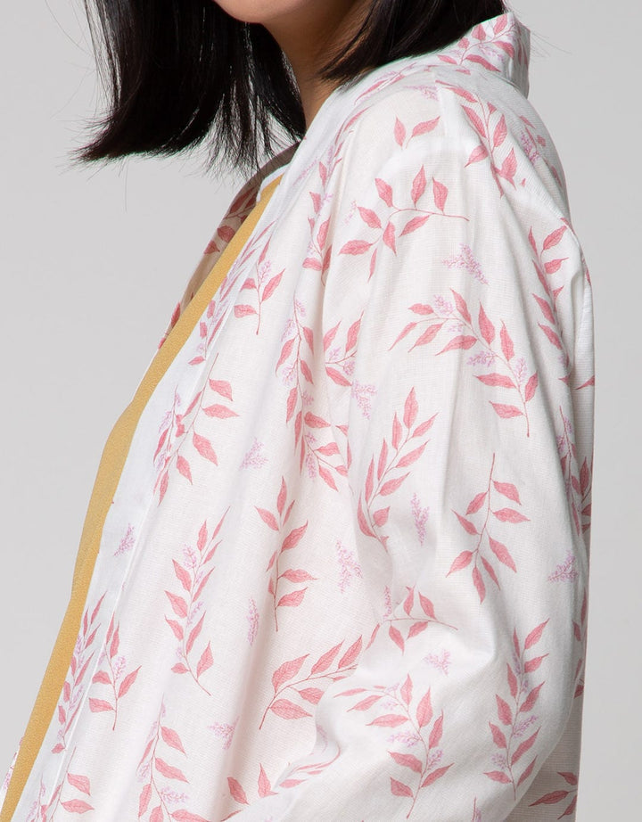 Details Blazer Buttons Leaf Prints Pink On
