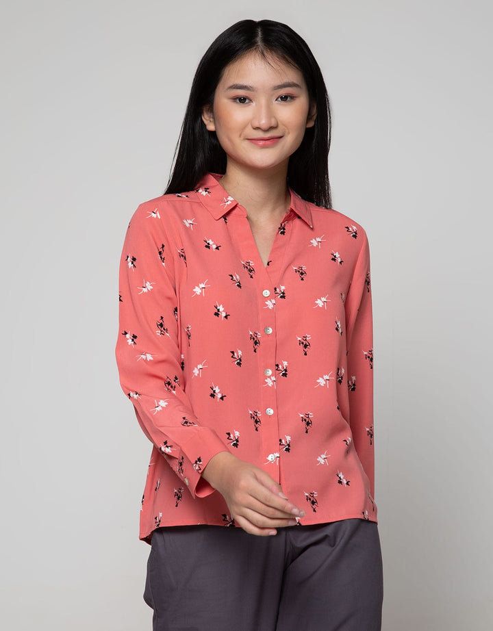 Connexion Long Sleeve Shirt Print Flower V-Neck