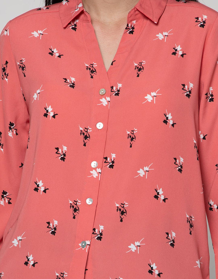 Connexion Long Sleeve Shirt Print Flower V-Neck