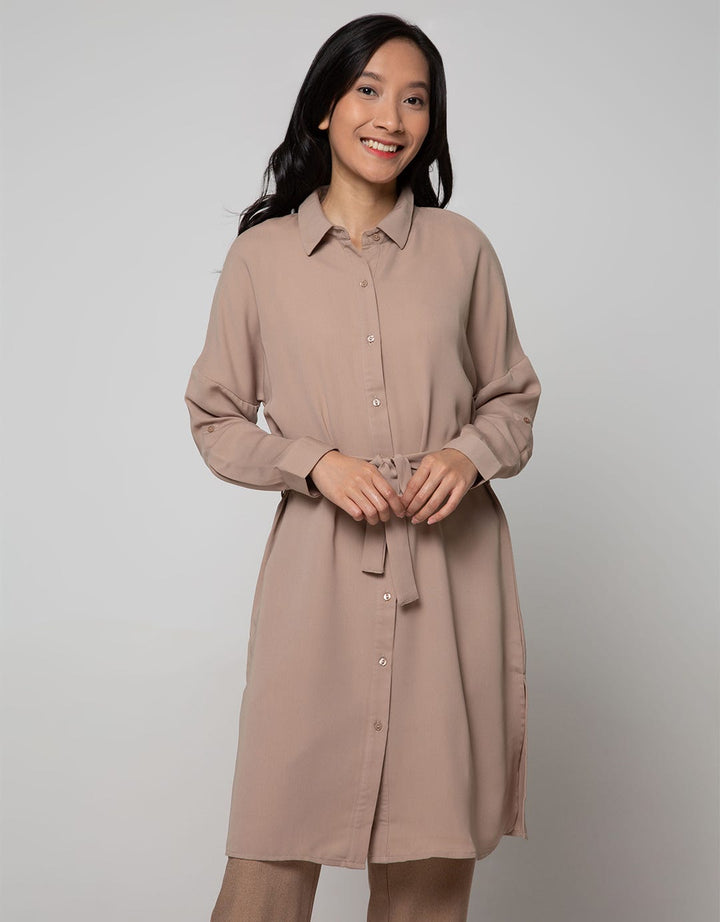 Connexion Long Sleeve Midi Dress Shirt Basic With Belt