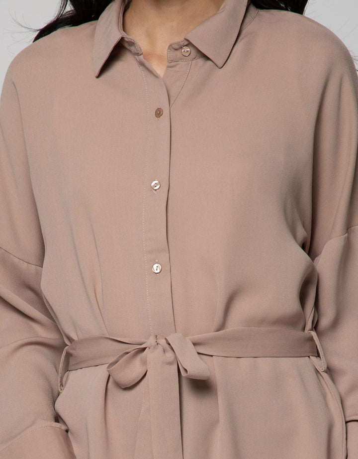 Connexion Long Sleeve Midi Dress Shirt Basic With Belt