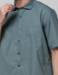 Stanley Adams Short Sleeve Shirt Print Regular Bottle Green