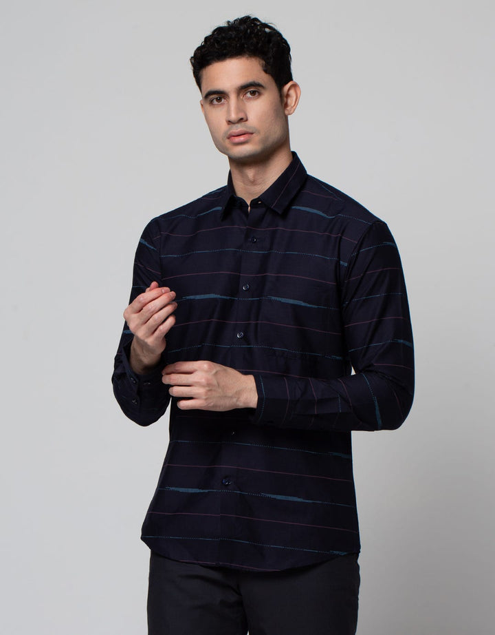 Stanley Adams Long Sleeve Shirt Stripe Black Slim Point Collar