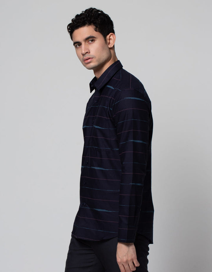 Stanley Adams Long Sleeve Shirt Stripe Black Slim Point Collar