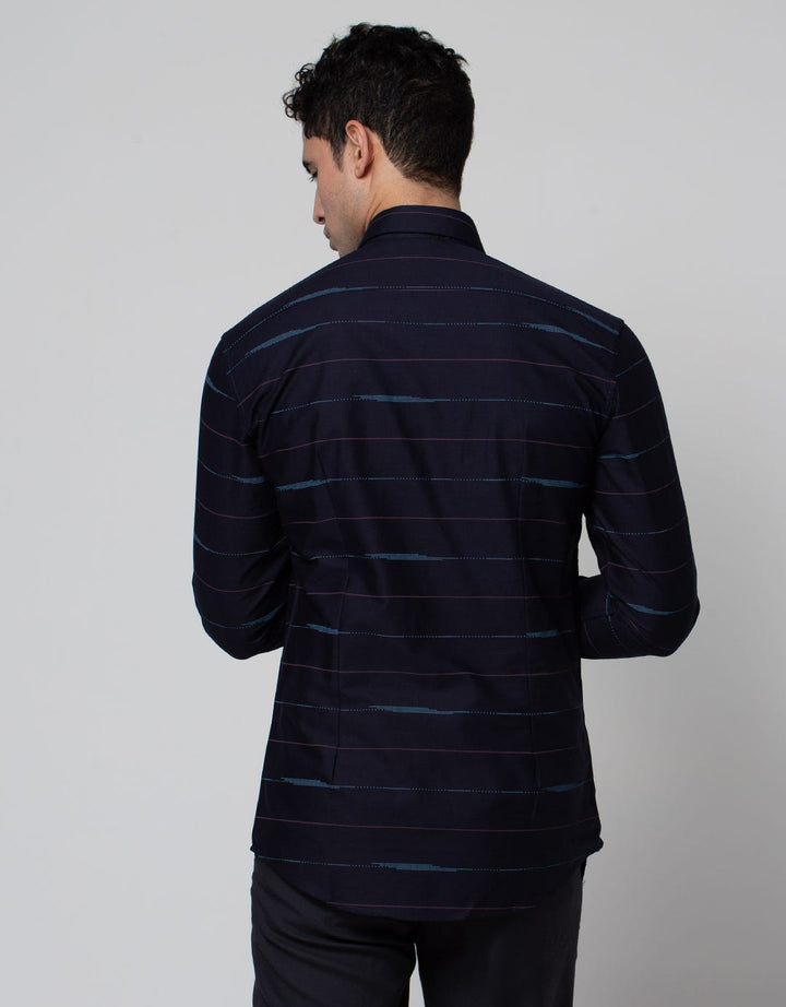 Stanley Adams Long Sleeve Shirt Stripe Black Slim Point Collar