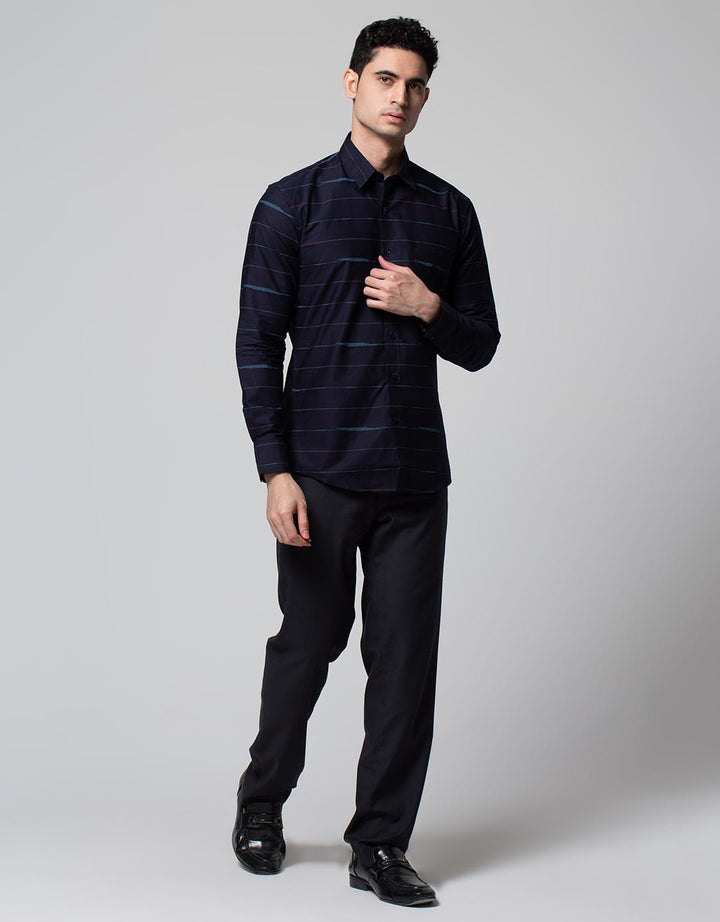 Stanley Adams Long Sleeve Shirt Stripe Black Slim Point Collar