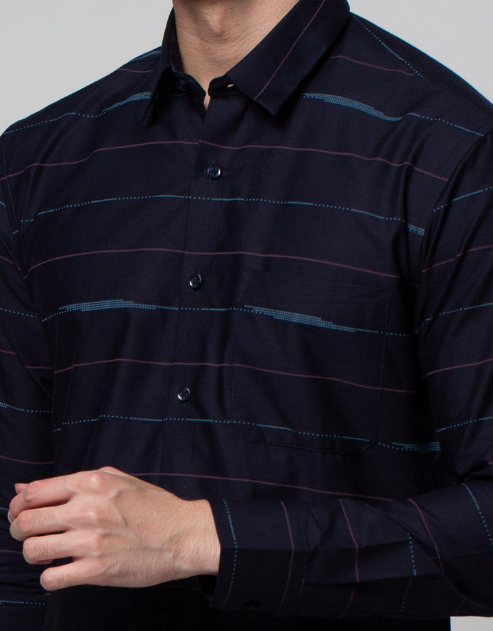 Stanley Adams Long Sleeve Shirt Stripe Black Slim Point Collar