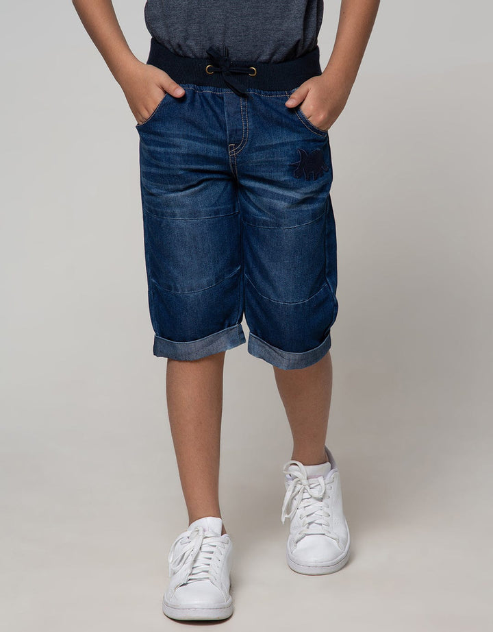 Little M Denim Short Rib Bordir Dino Whisker