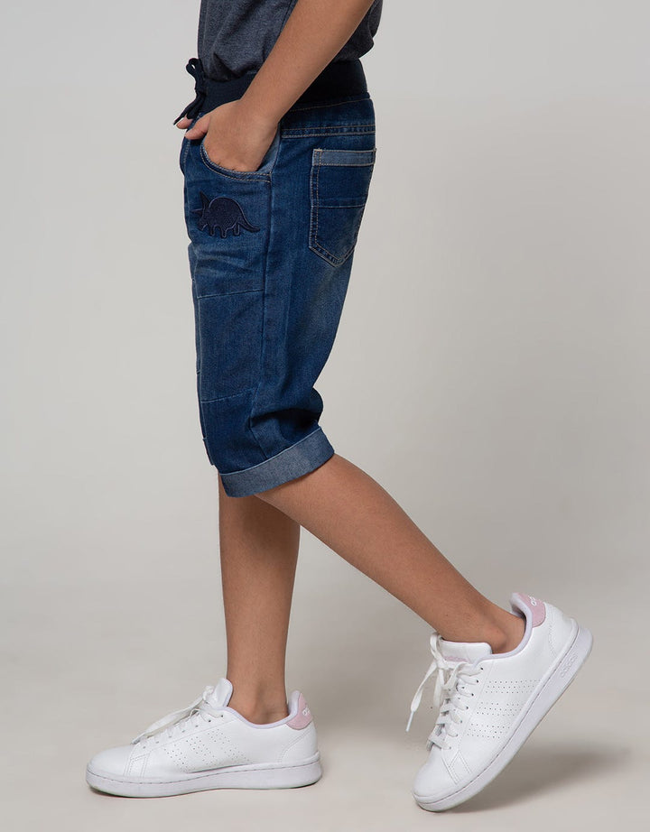 Little M Denim Short Rib Bordir Dino Whisker