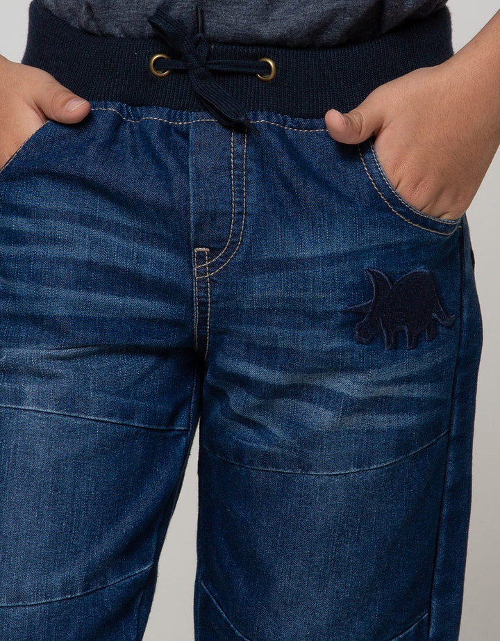 Little M Denim Short Rib Bordir Dino Whisker