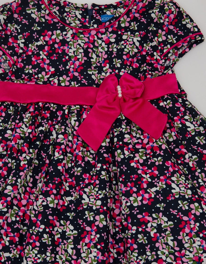 Kidz Too Short Sleeve Midi Dress Ribbon With Tile Bottom