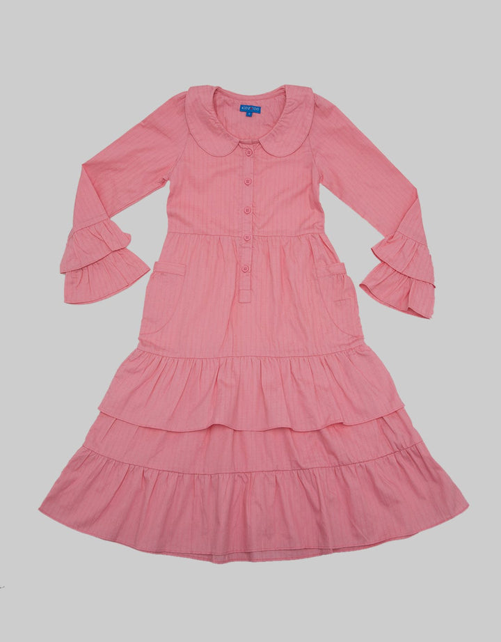 Kidz Too Long Sleeve Maxi Dress Modest Body Tangan Kerut Bawah Susun