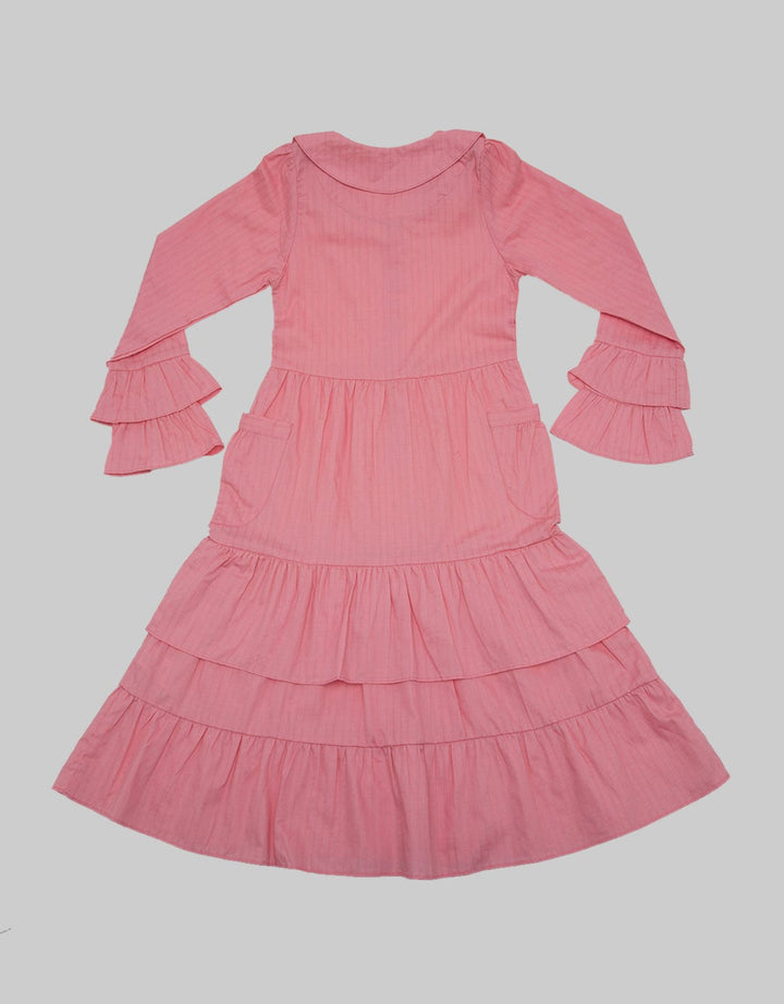 Kidz Too Long Sleeve Maxi Dress Modest Body Tangan Kerut Bawah Susun
