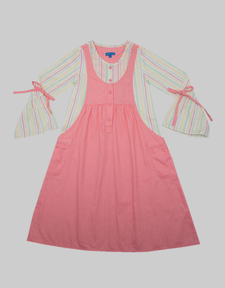 Kidz Too Long Sleeve Maxi Dress Modest Doby Stripes Fake