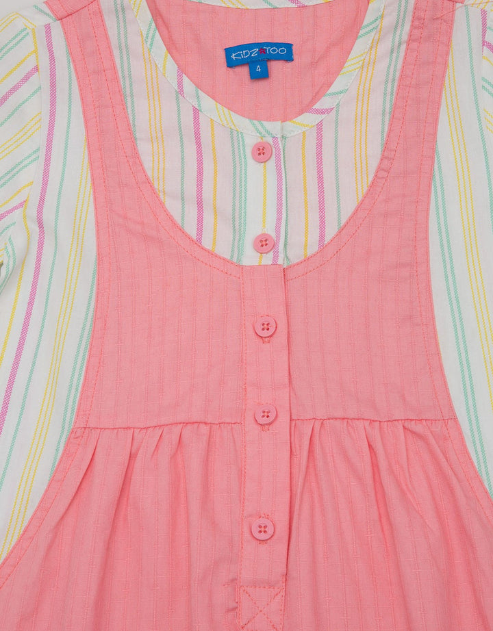 Kidz Too Long Sleeve Maxi Dress Modest Doby Stripes Fake