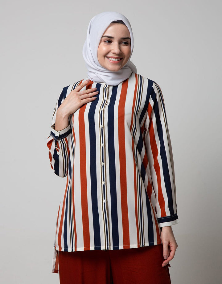 Annisa Long Sleeve Shirt Band Collar High Low Hem