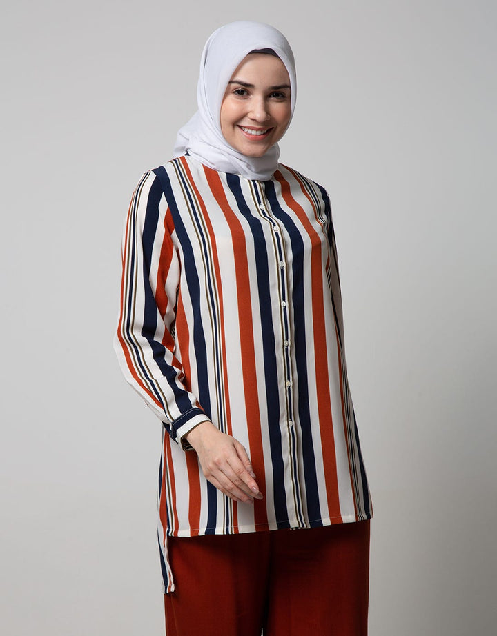 Annisa Long Sleeve Shirt Band Collar High Low Hem