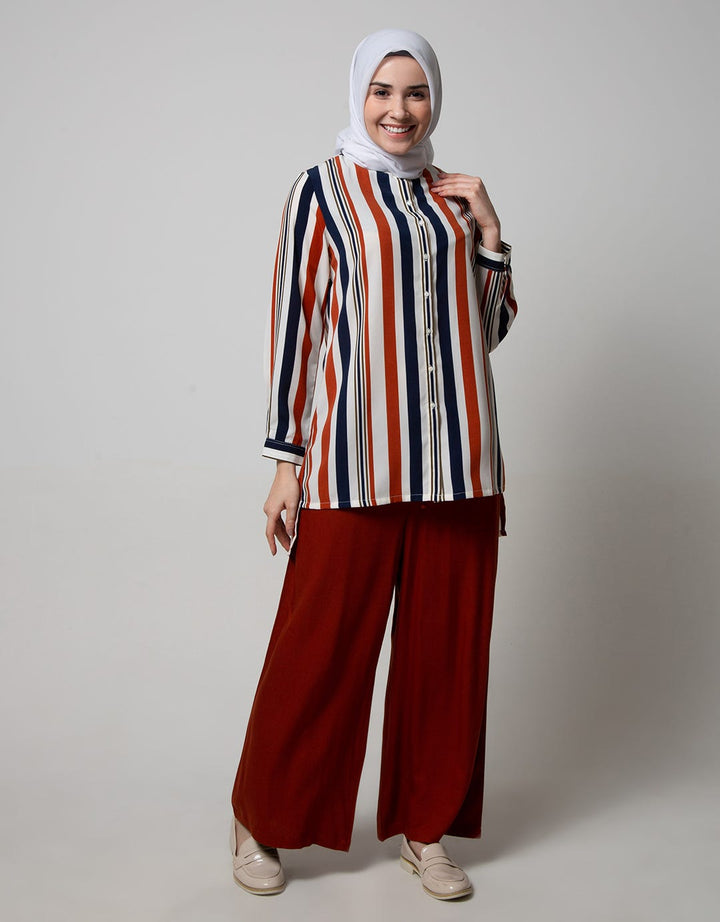 Annisa Long Sleeve Shirt Band Collar High Low Hem