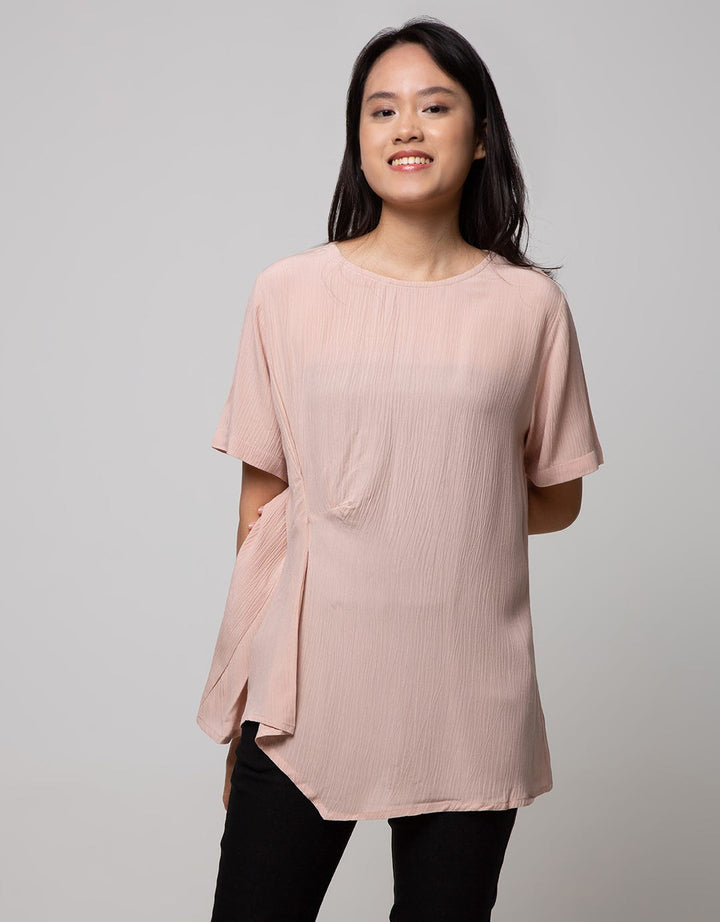 St. Yves Short Sleeve Blouse Rayon Krinkle Knot