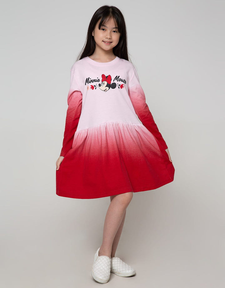 Disney Minnie Red Rules Long Sleeve Midi Dress Ombre