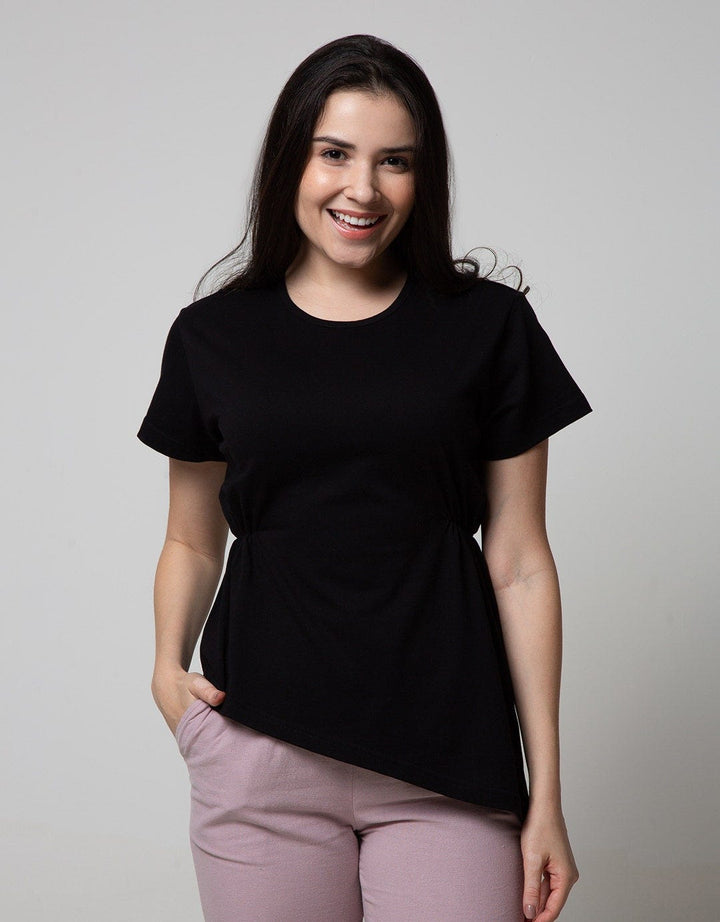 Connexion Short Sleeve Blouse Asymetric Shirt