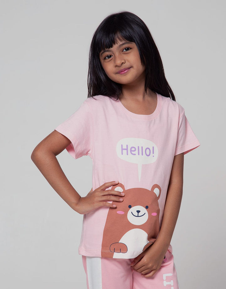 Little M Short Sleeve T-Shirt Animal Head Hello Bear