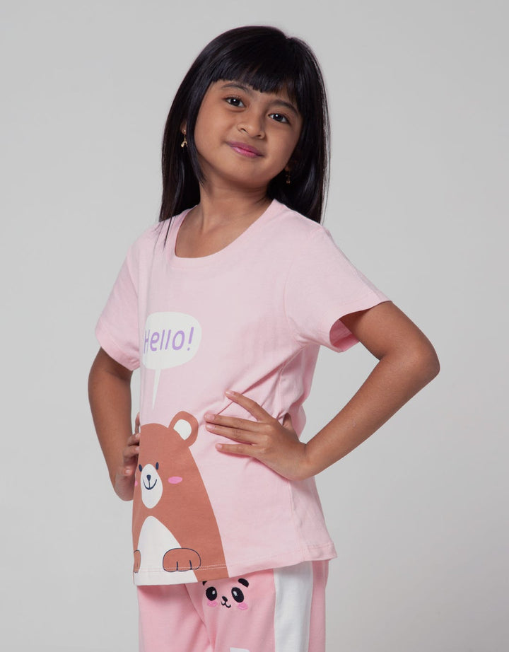 Little M Short Sleeve T-Shirt Animal Head Hello Bear