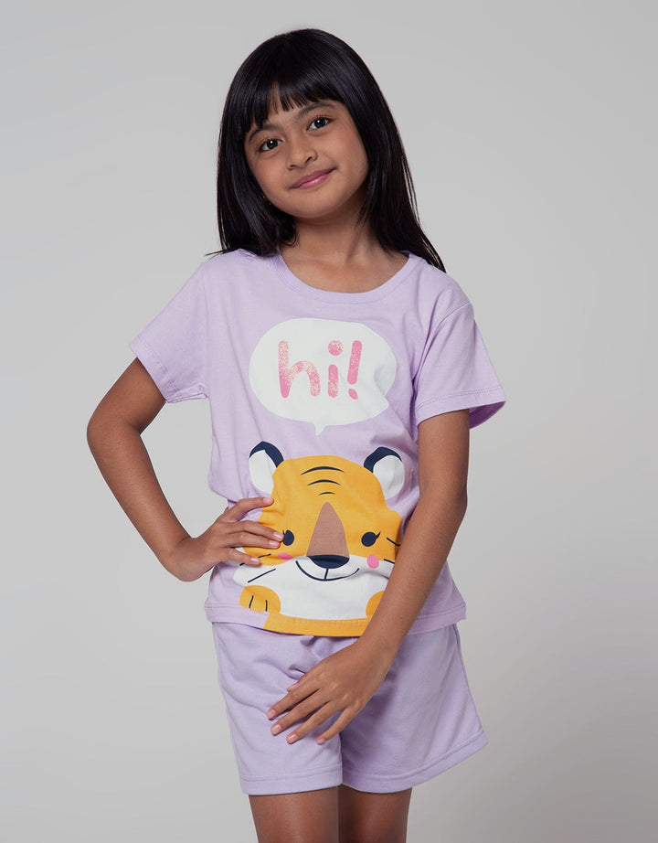 Little M Short Sleeve T-Shirt Basic Animal Head Tiger