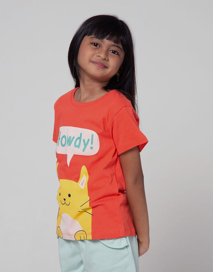 Little M Short Sleeve T-Shirt Basic Animal Head Howdy Cat