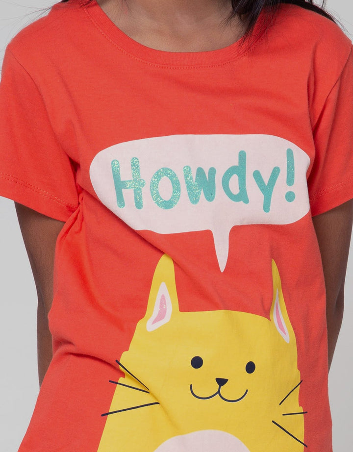 Little M Short Sleeve T-Shirt Basic Animal Head Howdy Cat