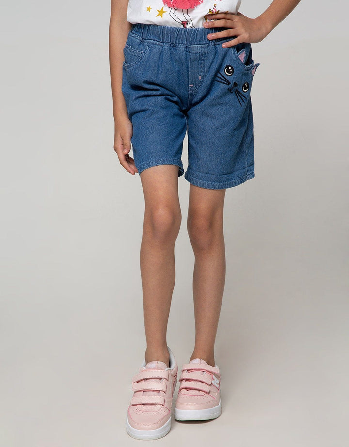 Little M Denim Short Pants 3D Ears Cat Pocket