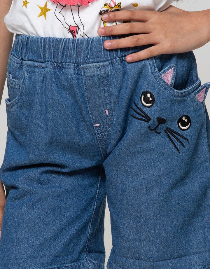 Little M Denim Short Pants 3D Ears Cat Pocket