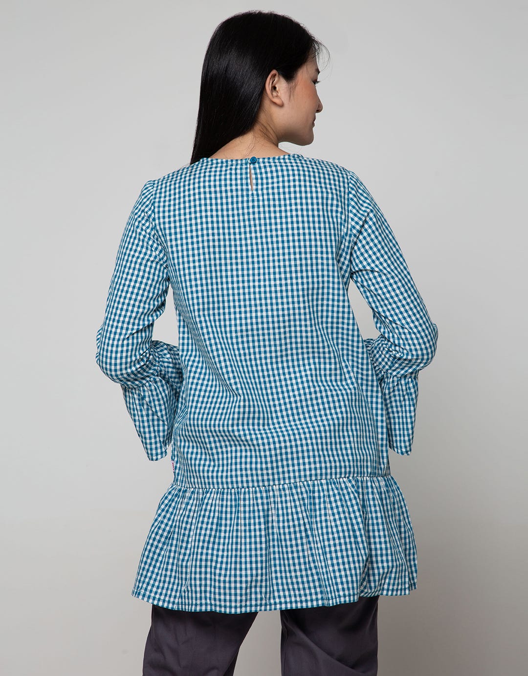 Exit Plaid Blouse With Floral Patch