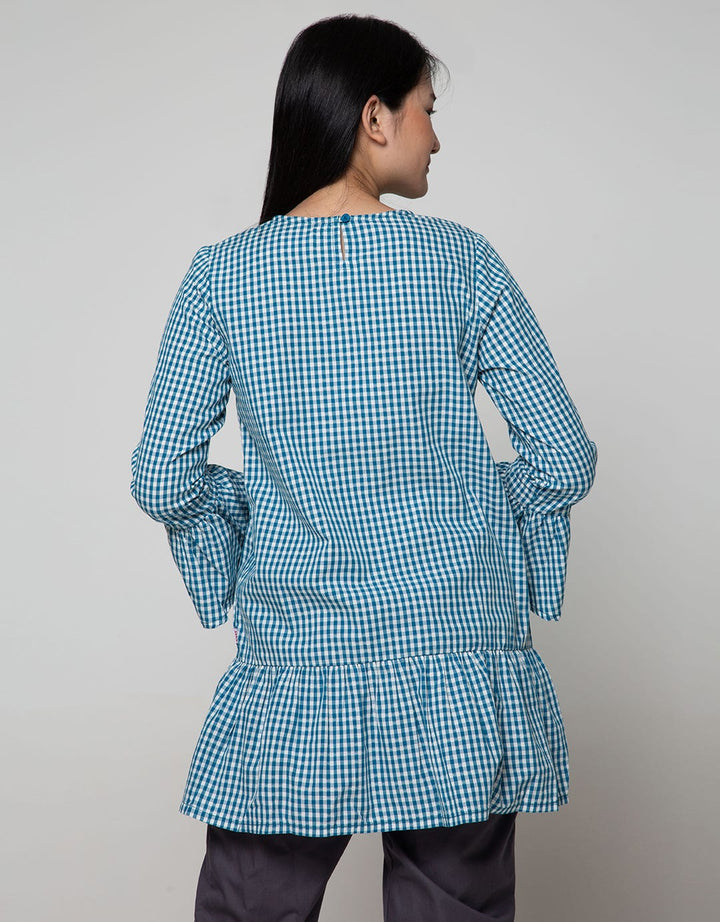 Exit Plaid Blouse With Floral Patch