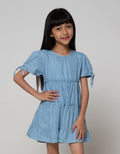 Little M Short Sleeve Midi Dress Denim 3 Tiers