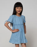 Little M Short Sleeve Midi Dress Denim 3 Tiers