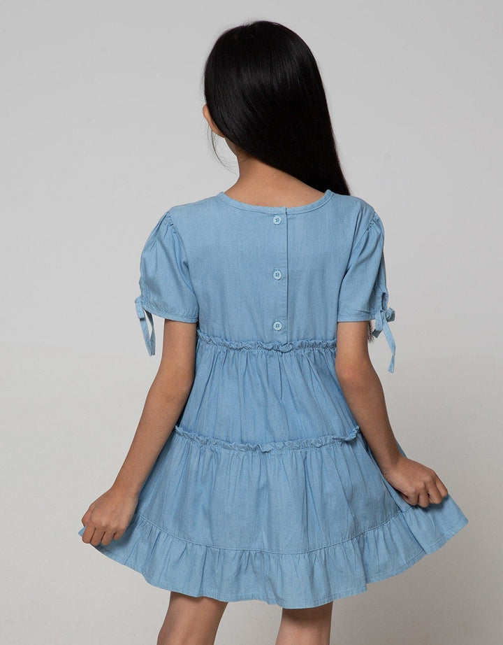 Little M Short Sleeve Midi Dress Denim 3 Tiers