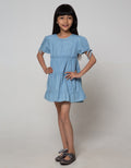 Little M Short Sleeve Midi Dress Denim 3 Tiers