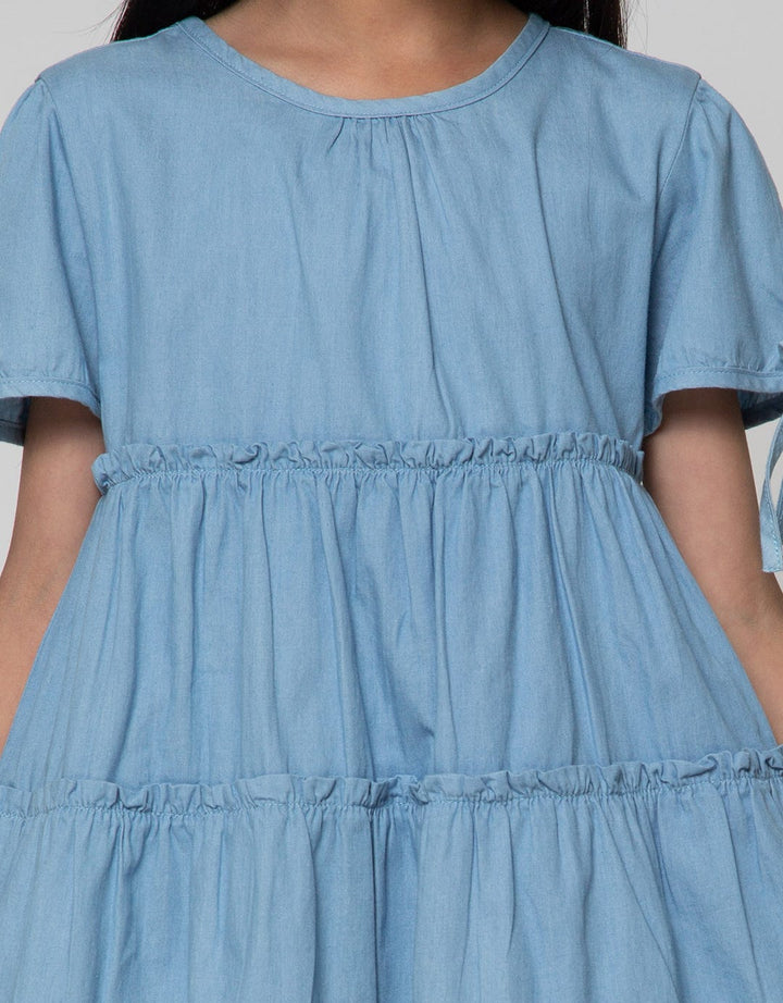 Little M Short Sleeve Midi Dress Denim 3 Tiers