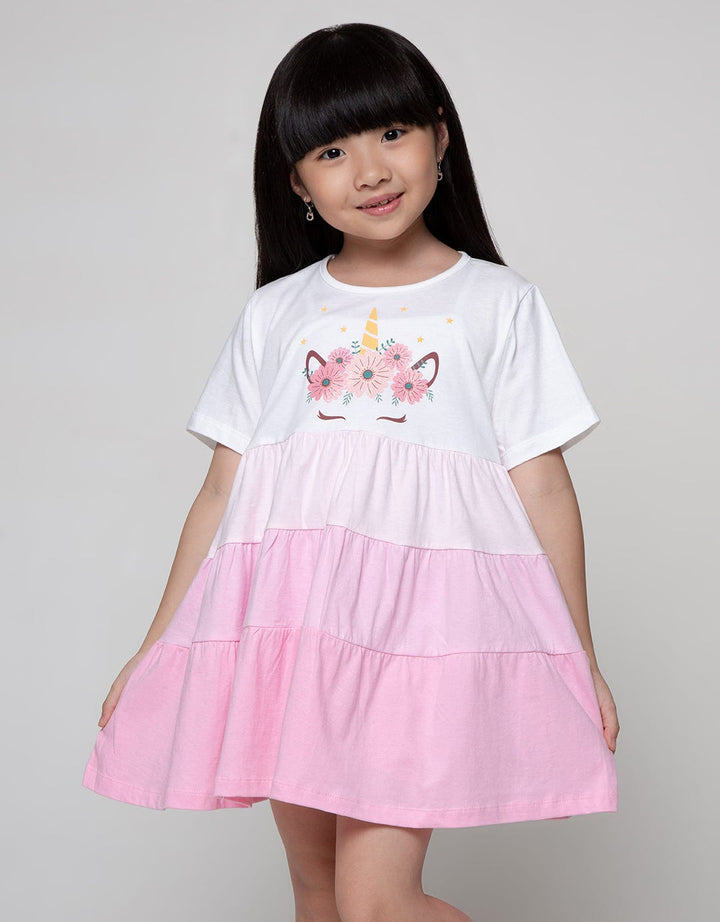 Little M Short Sleeve Midi Dress Daily 4 Tiers Unicorn