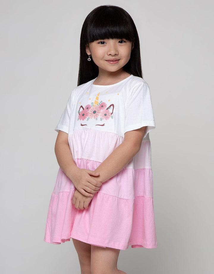 Little M Short Sleeve Midi Dress Daily 4 Tiers Unicorn
