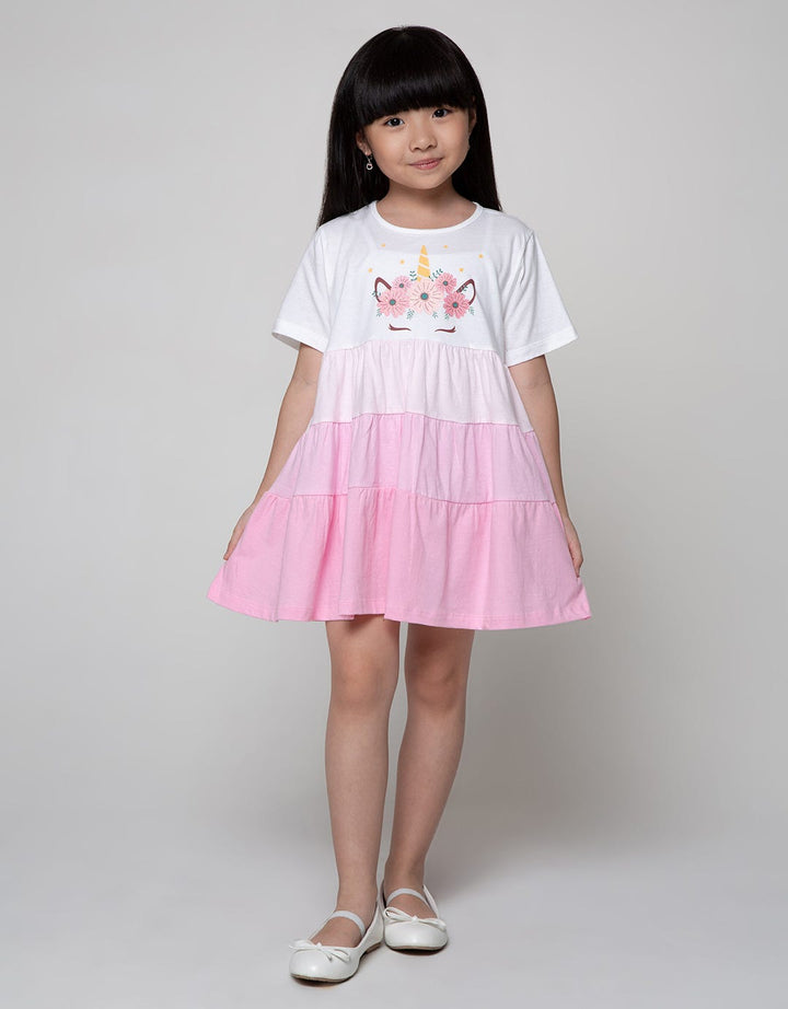 Little M Short Sleeve Midi Dress Daily 4 Tiers Unicorn