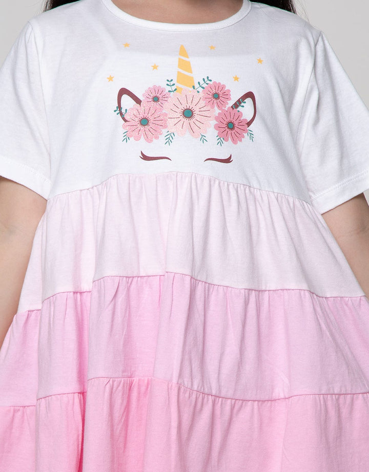Little M Short Sleeve Midi Dress Daily 4 Tiers Unicorn