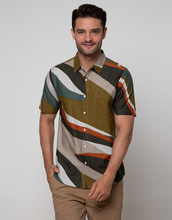 Details Short Sleeve Shirt Rayon Print Abstrak