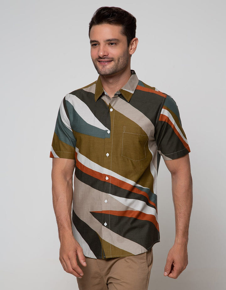 Details Short Sleeve Shirt Rayon Print Abstrak