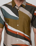 Details Short Sleeve Shirt Rayon Print Abstrak