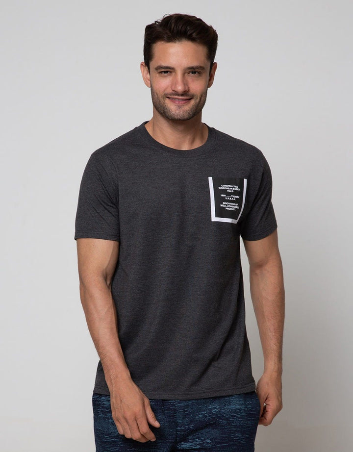 T Zone Short Sleeve T-Shirt Big Size Print Pocket  2 Layer